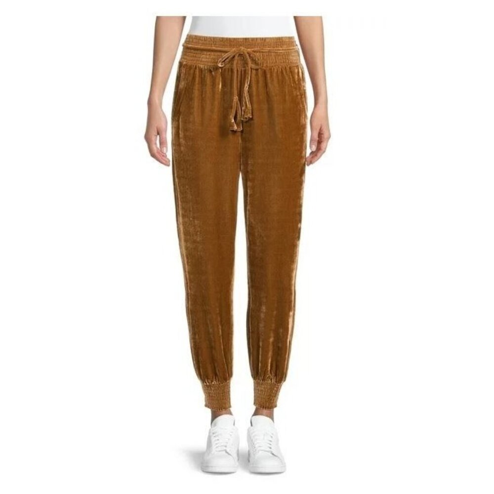 Time and Tru Women's Plush Velour Joggers - Gold/Yellow Size L (12-14)
